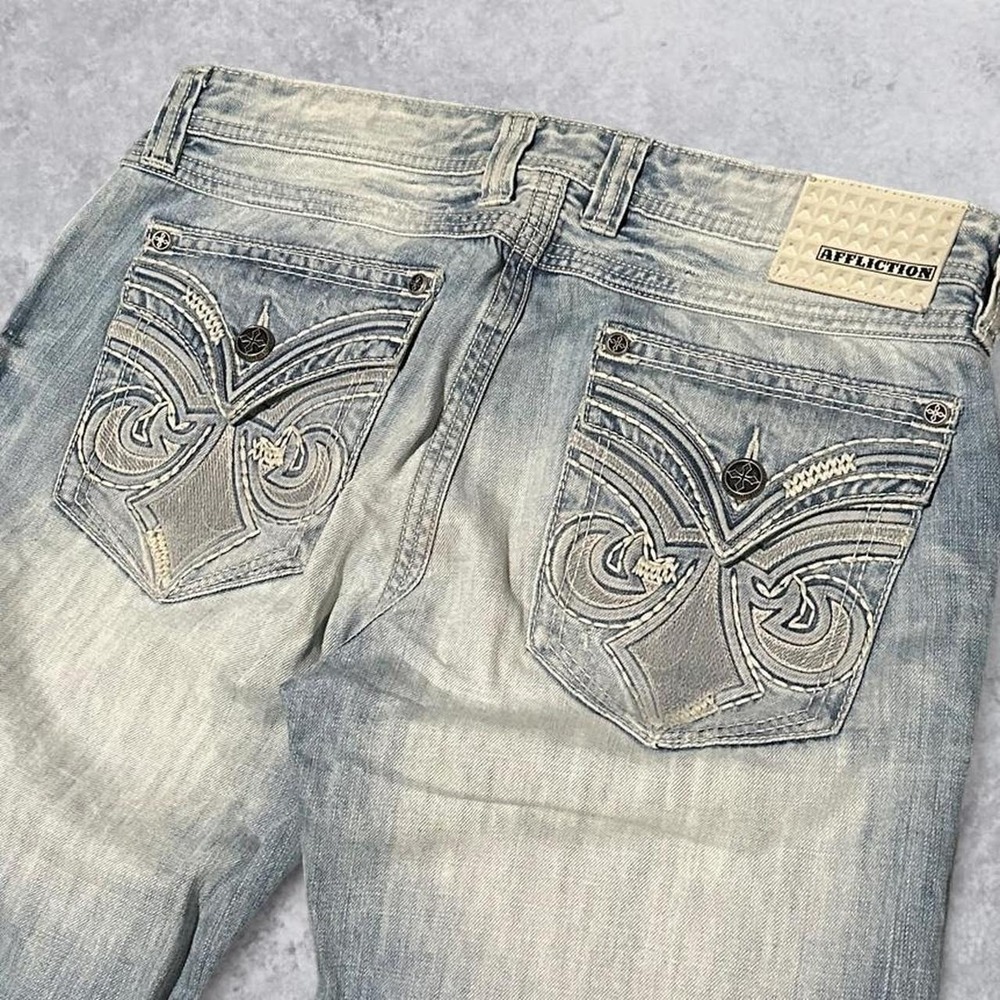 Y2K Affliction Buckle Cooper Faded Distressed Light Wash Bootcut Jeans - 34x34!